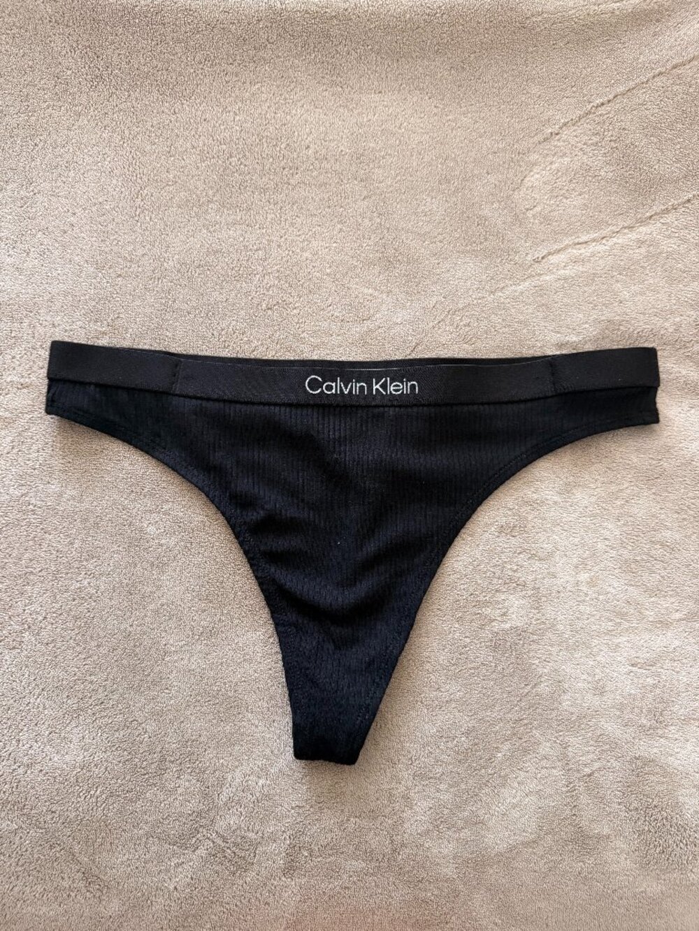 Sexy and stylish black ribbed cotton thong, size S